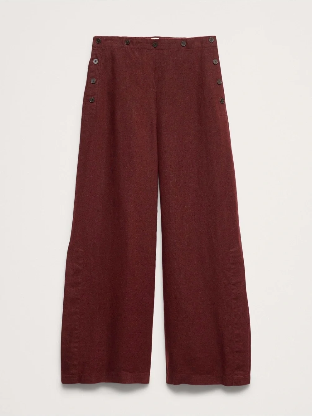 NWT Banana Republic High Rise Wide Leg Pull On Linen Sailor Burgandy Pant Sz M/T